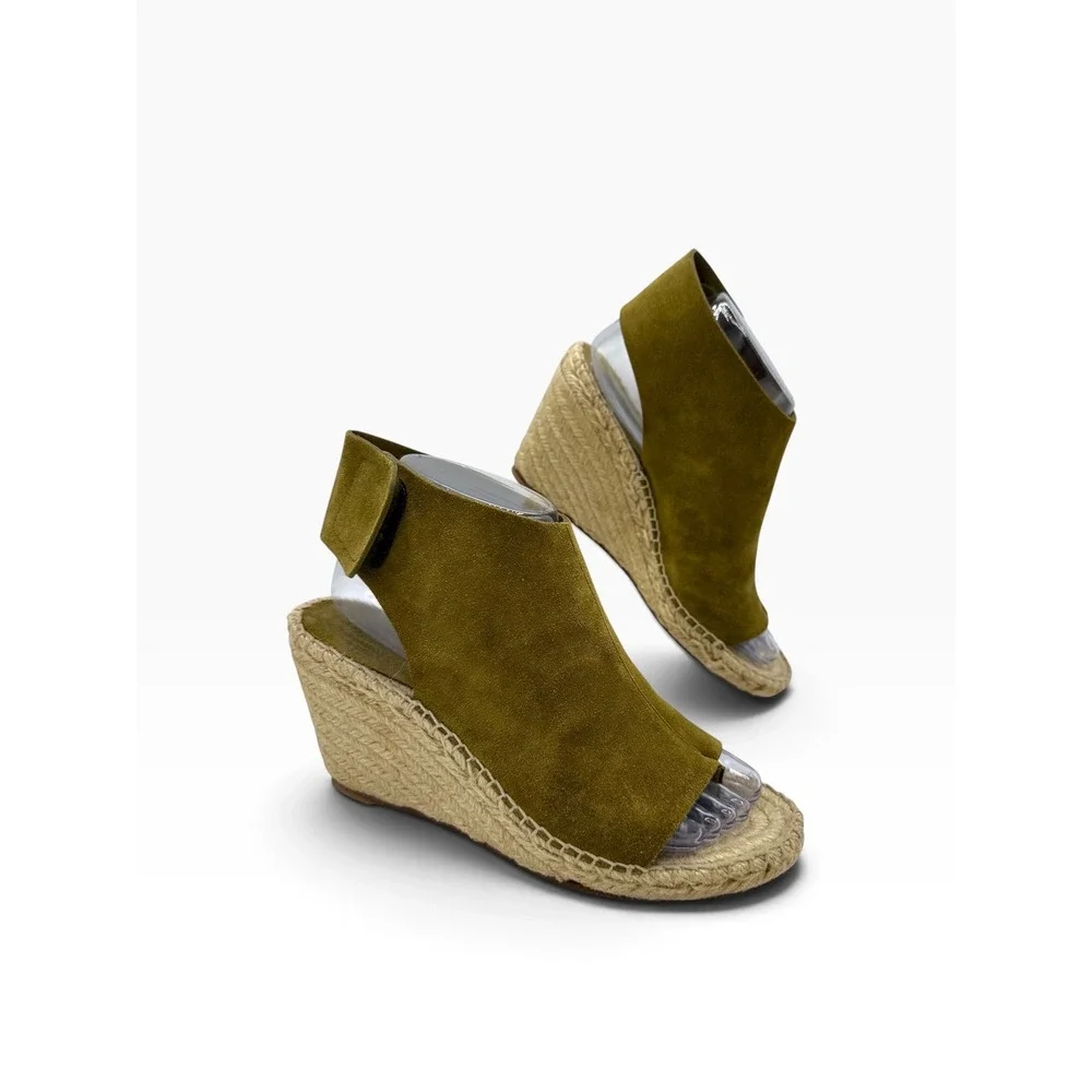 Celine Paris Olive Green Suede Espadrille Wedge Sandals Spain Size 38